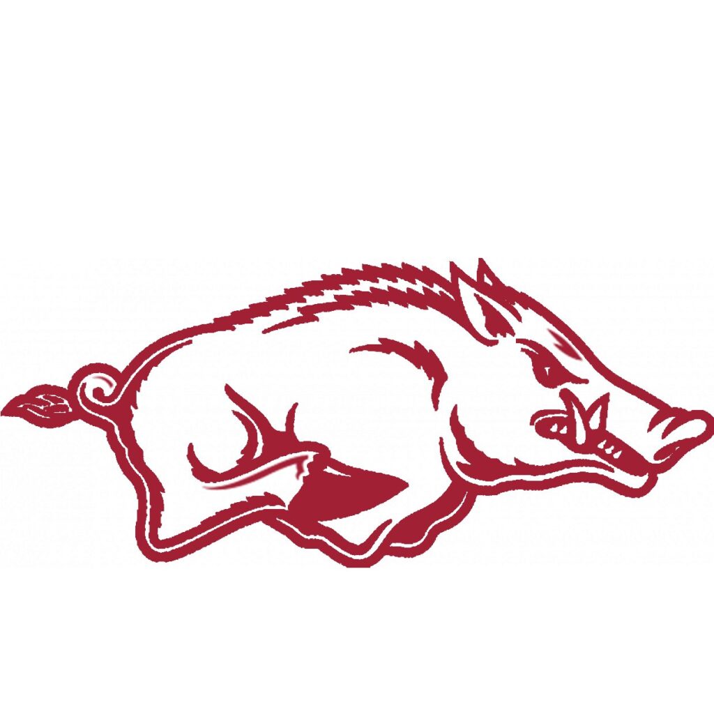 Red razorback hog logo on white background