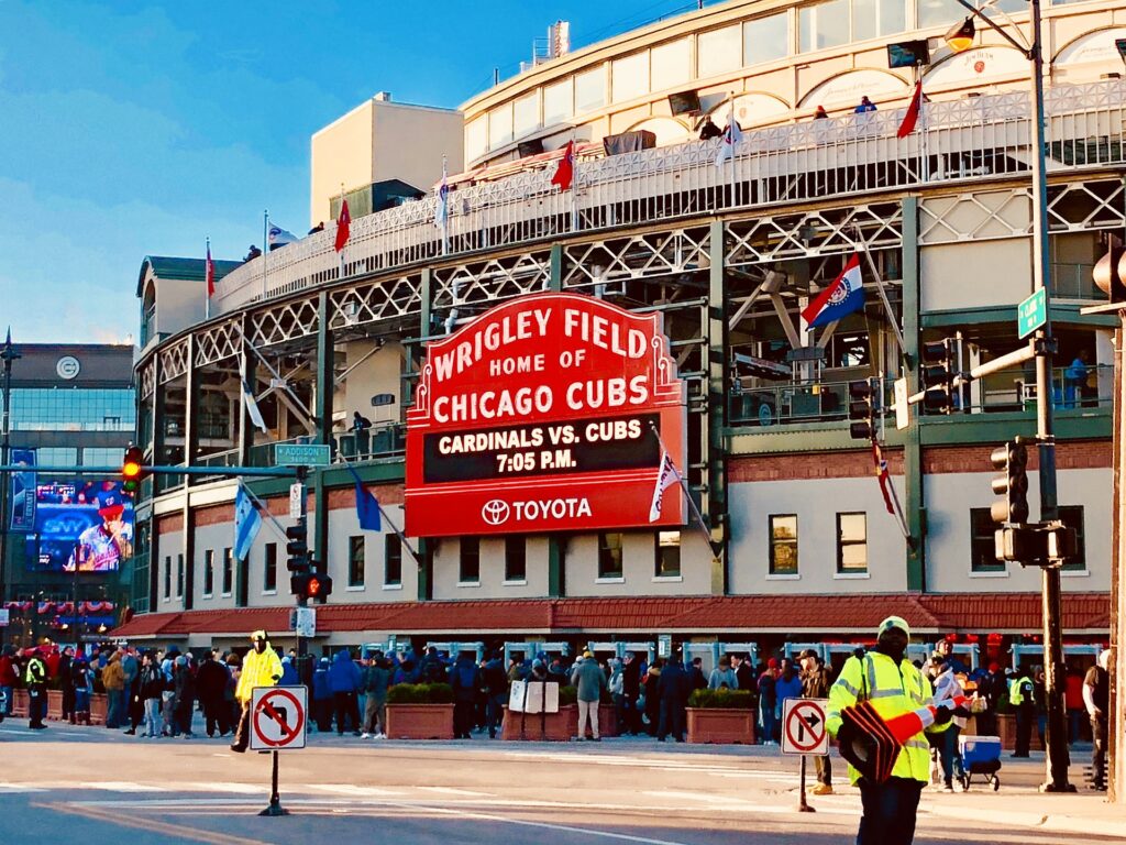 Wrigley Field marquee before Chicago Cubs game