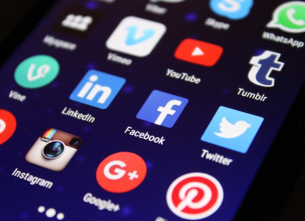 Smartphone screen displaying popular social media app icons