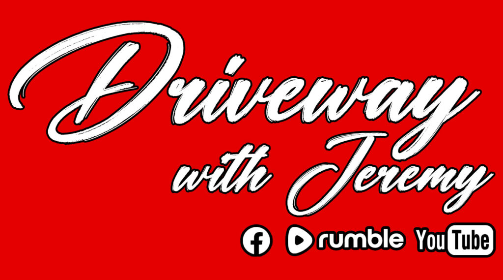 Driveway with Jeremy logo and social media icons