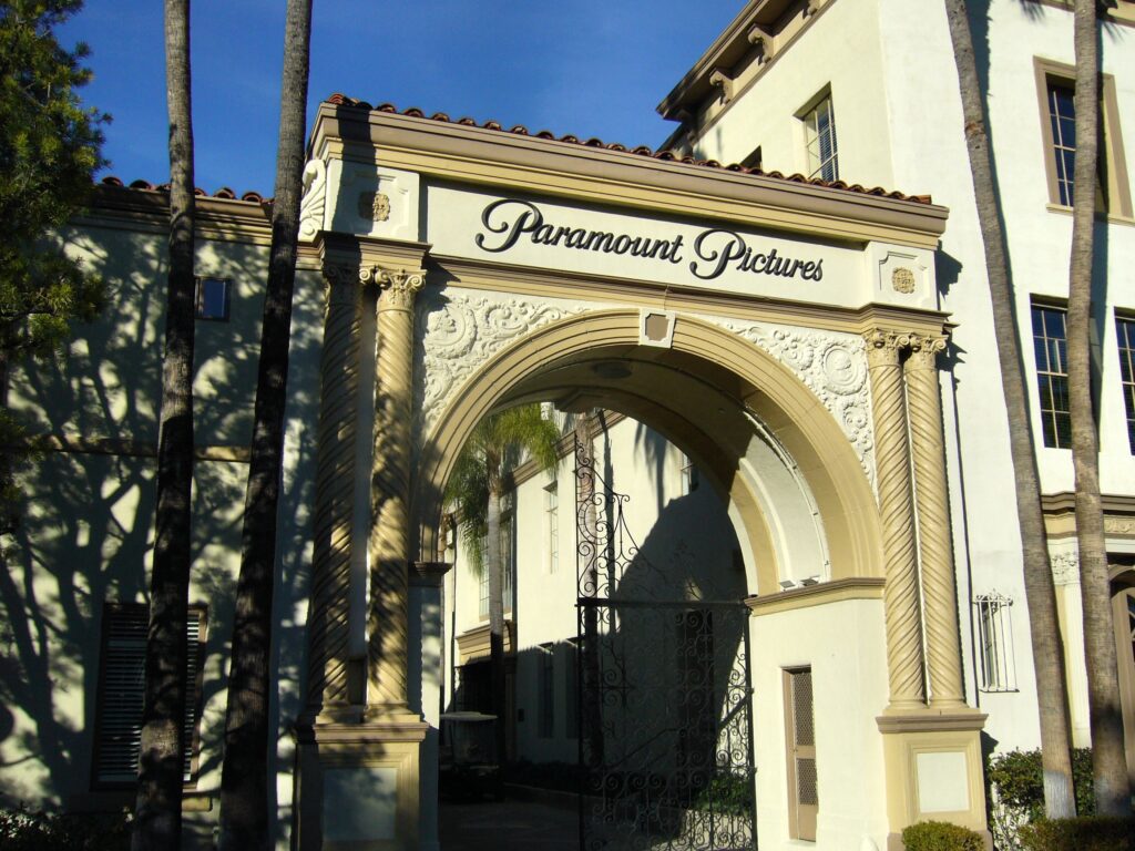 Paramount Pictures studio entrance with palm trees